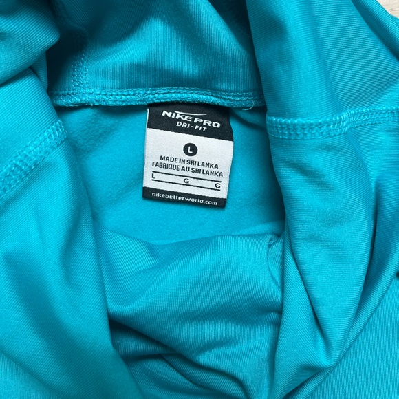 Nike Pro Dri-Fit Top Women's L Teal Cowl Neck Thumbhole Sleeve Athletic Pullover - Picture 6 of 6